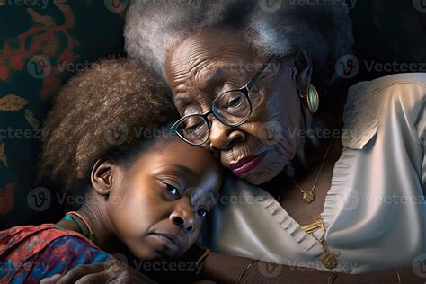 illustration of African American great grandmother consoling teen girl