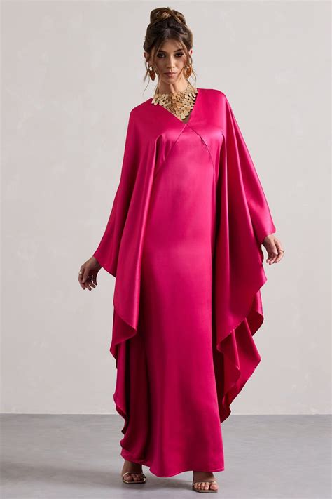 Alohi Hot Pink Satin Plunge Cape Maxi Dress – Club L London - USA in