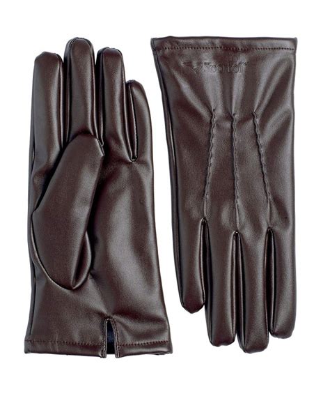 Men's PU Leather Warm Winter Gloves with Imitation Fur Inside Lining - Dark Brown - C212NVZIPZP