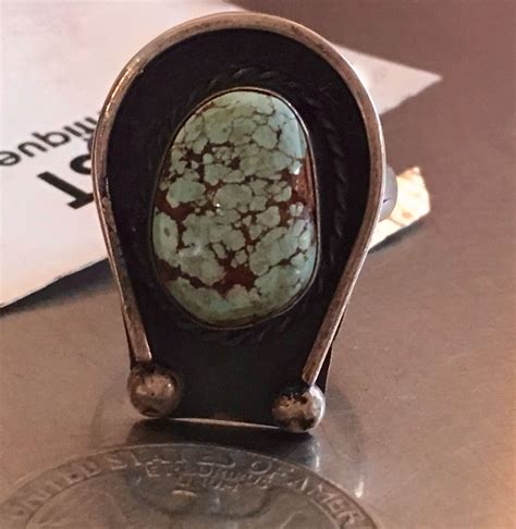 Old Navajo Good Luck Horseshoe Ring On Sale Sterling and Turquoise Was