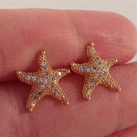 Jewelry | 18k Yellow Gold Filled Starfish Sea Life White Diamond Zircon ...