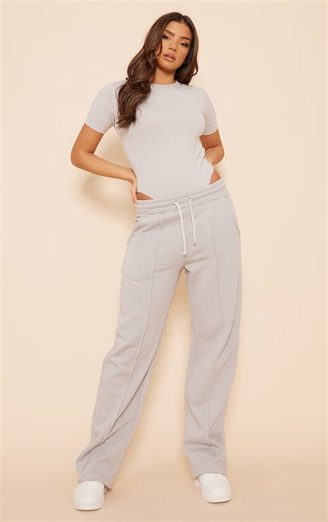 Light Grey Washed Pintuck Straight Leg Joggers | Sweat | PrettyLittleThing