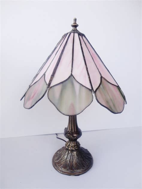 Vintage Tiffany Style Stained Glass Lamp Light Pink and