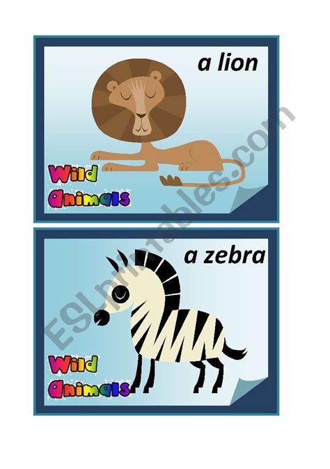 Wild Animals - Flashcards - ESL worksheet by VeraM