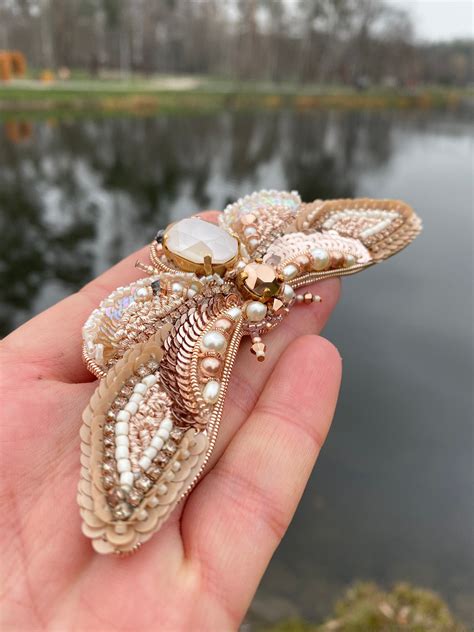 Gold Rose Moth Brooch for Butterfly Lover Beige Cicada Pin of - Etsy