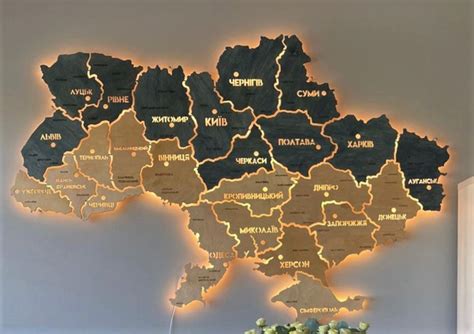 Карта Украины Factura на акриле с подсветкой между областями 150х100 см ...