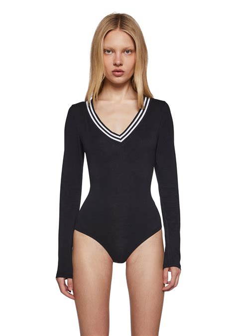 womens stretchy knit long sleeve  neck bodysuit black dolls kill