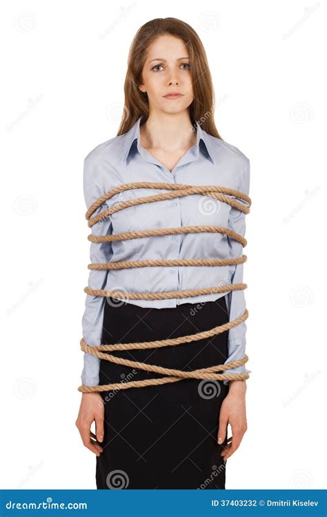 Sad Woman Tied a Strong Rope Stock Photo - Image of curbed, depression ...