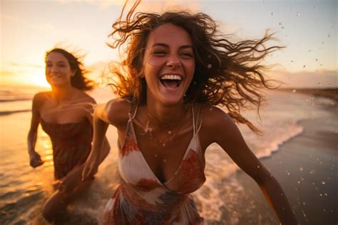 Premium AI Image | Joyful Sunset Run Celebrities in Candid Motion