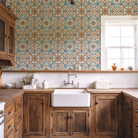Talavera Wallpaper, Modern Moroccan Tile, Linen Color, Peel and Stick