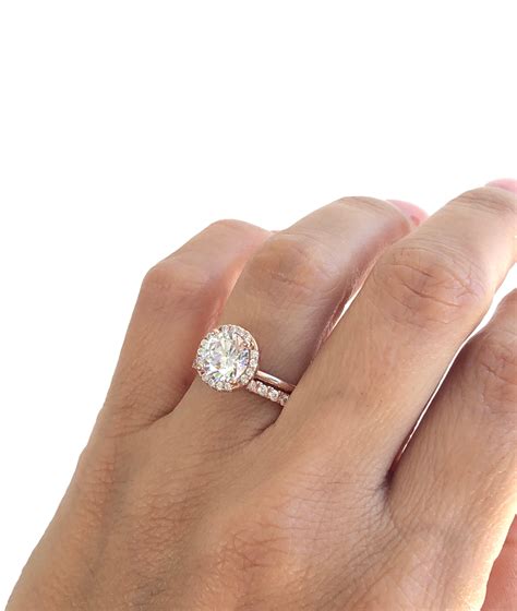 Rose Gold Wedding Ring Set. Round Cut Solitaire Ring With 2mm | Etsy