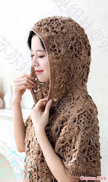 Изящная блуза с капюшоном из цветочных мотивов. | Crochet blouse ...