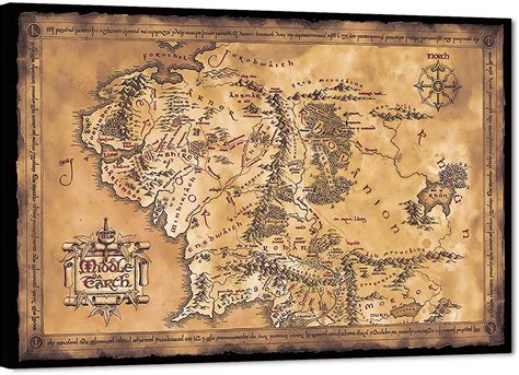 Buy TIMUBA Middle Earth Map Canvas Wall Art, Map of Middle Earth Wall ...