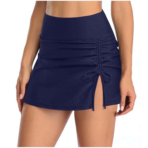 WREESH Womens High Waisted Split Swim Skirt Sporty Drawstring Skirted
