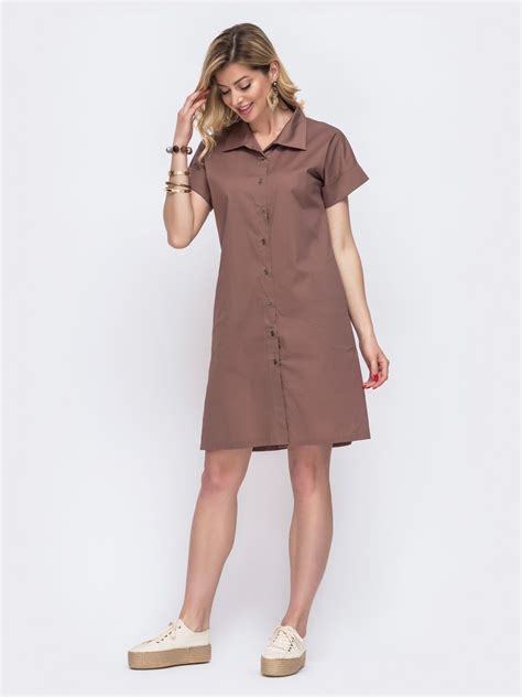 Платье-рубашка из хлопка коричневого цвета 48516 | Shirts, Fashion, Dresses