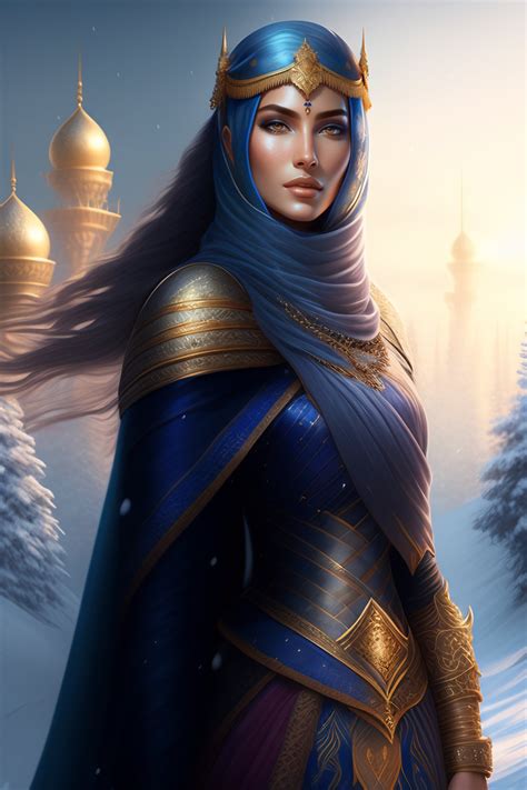 Lexica - Azure middle eastern warrior, regal, elegant, winter, snow