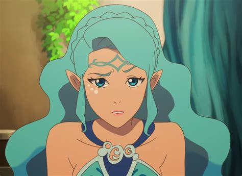 an anime character with blue hair and green eyes
