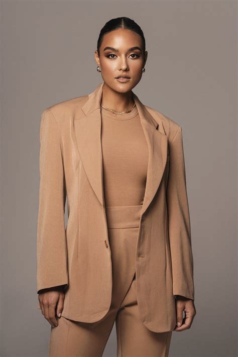 TAN AMORA STRUCTURED BELTED BLAZER - ShopperBoard