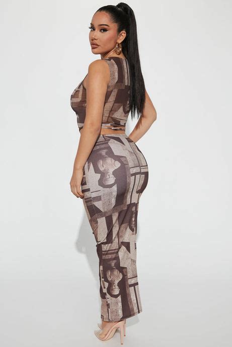 True Masterpiece Skirt Set - Brown/combo | Fashion Nova