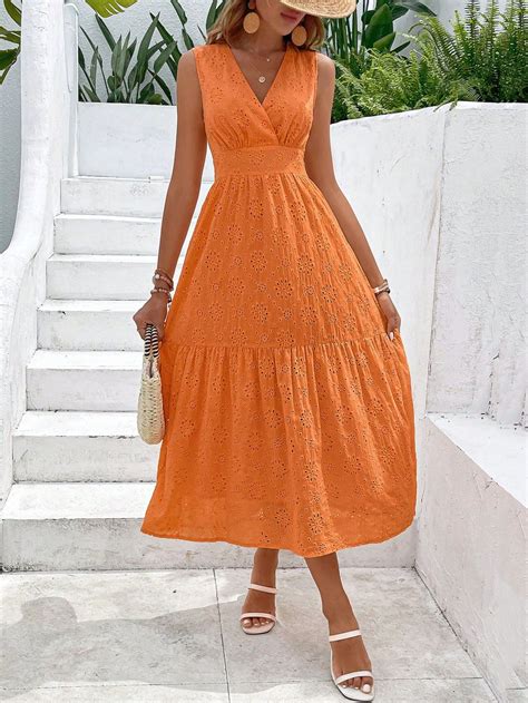 Eyelet Embroidery Ruffle Hem Dress | Stylish dress designs, Simple