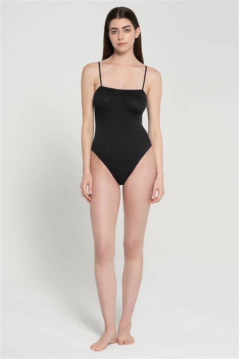 Cotton One-Piece Swimwear Linear Black | Pepper Vally®