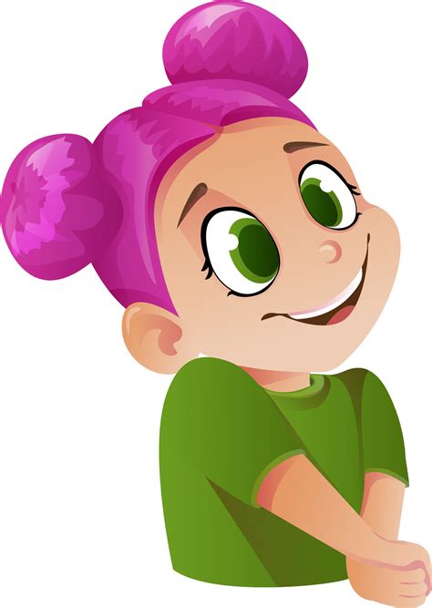 Embarrassed girl. Cute cartoon shy girl, vector clip art illustration