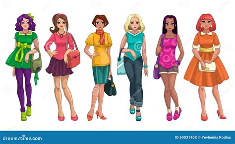 Meninas Bonitos Da Forma Dos Desenhos Animados Ajustadas Ilustração do ...
