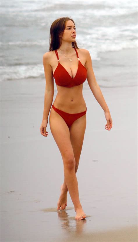 Sophie Mudd in a Red Bikini on the Beach in Malibu