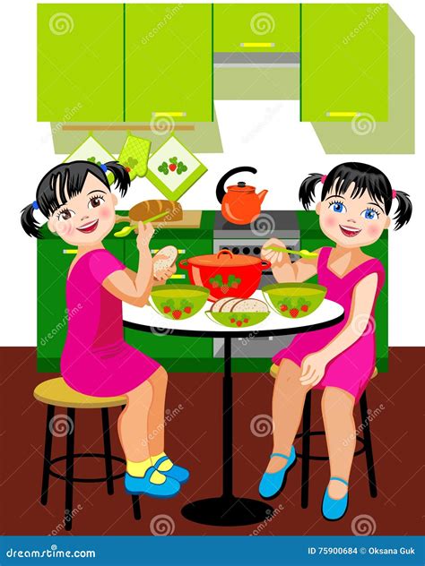 Cena de la hermana ilustración del vector. Ilustración de cereal - 75900684