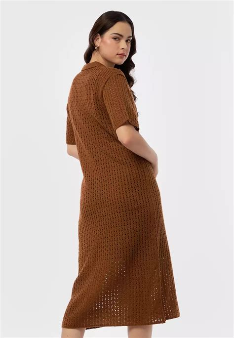 Jual et cetera V-Neck Short Sleeve Midi Dress BROWN Original 2024 ...