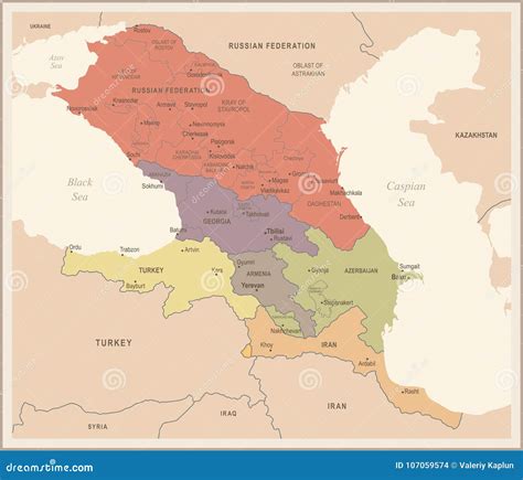 Caucasus Region Map - Vintage Vector Illustration Stock Illustration ...