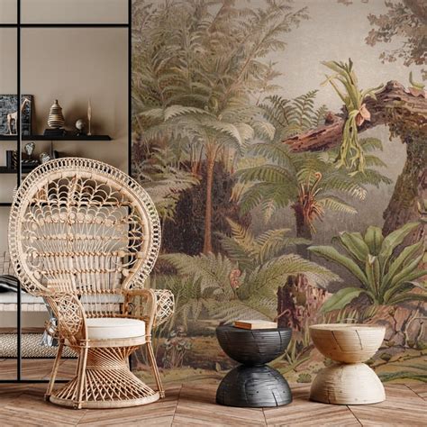 Green & brown vintage tropical wallpaper mural - Feathr™ Official Site