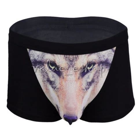 cotton shorts underpants mens sexy 3D wolfOwl underwear boxers brief ...