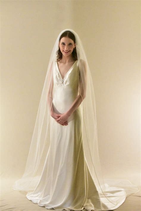Classic Cathedral Length Veil with Satin Cord Ribbon | WeddingVeil.com