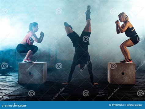 group  athlete training  functional gymnastic stock image image