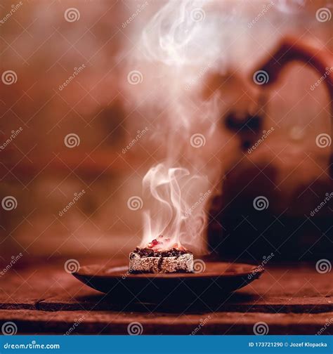 Frankincense Burning on a Hot Coal. Aromatic Frankincense. Stock Photo ...