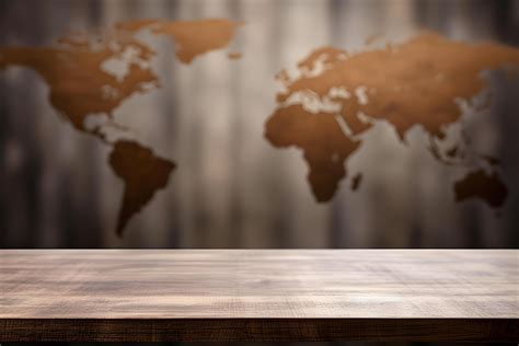wood table  world map  blur background  stock photo
