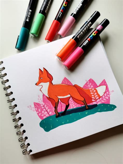 Fox (posca markers) | Marker drawing, Marker art, Book art drawings