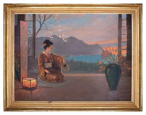 Unknown - Japanese Sunset with Geisha - Oil Painting - mid-20th Century