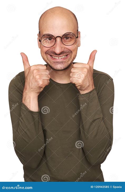 Happy Funny Bald Man Show Thumbs Up Stock Image - Image of happy, beard ...