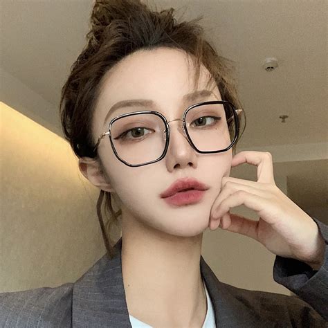 网红大框素颜神器眼镜近视女韩版潮圆脸黑色眼镜框大脸显瘦有度数_虎窝淘