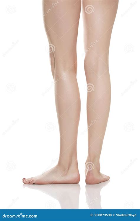 Rear View of Beautifully Cared Women`s Legs and Knees on White ...