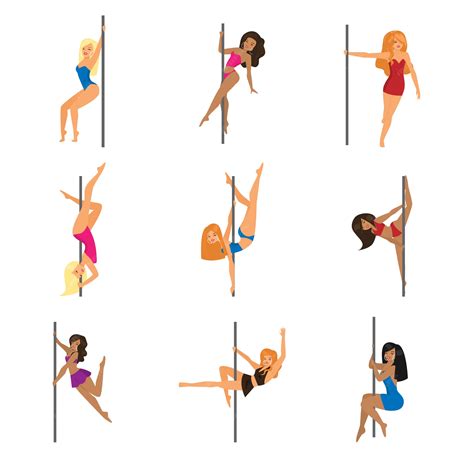 Premium Vector | Set of nine attractive pole dancers on white background