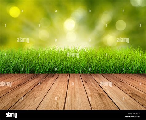 wooden floor with greenery background Stock Photo - Alamy