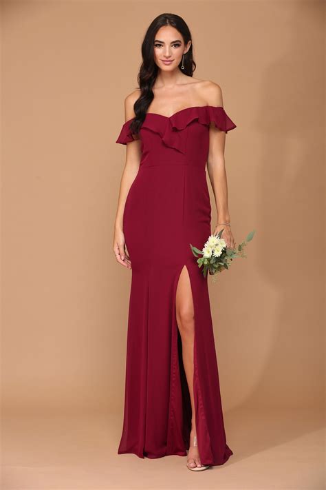 Plum Long Off Shoulder Formal Bridesmaids Chiffon Dress - Formal Dresses