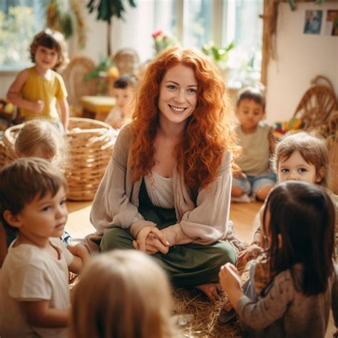 Premium Photo | A childcare teacher with childs