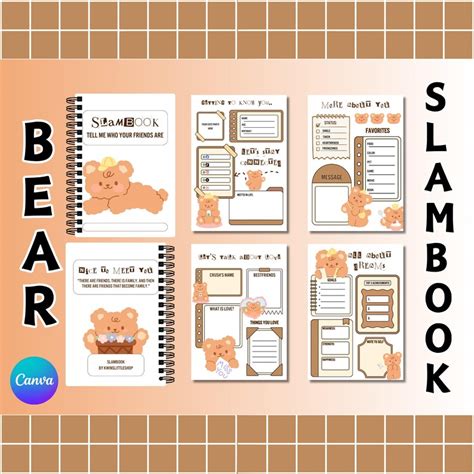 bear slam book template cute printable canva editable etsy