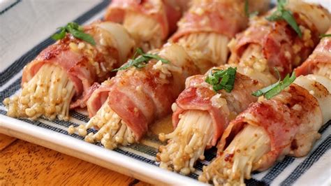 bacon wrapped enoki mushroom recipes bacon wrapped enoki mushrooms