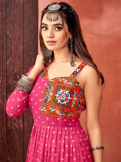 Faux Blooming Georgette fabric gown in pink color - Aazuri