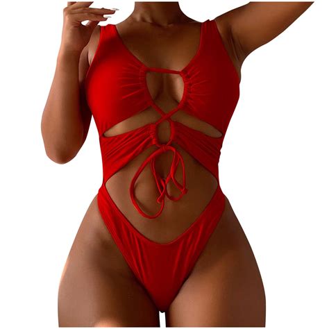 UTSJKR Front Tie Bathing Suit for Women Smocking Tie Corset Swimsuits
